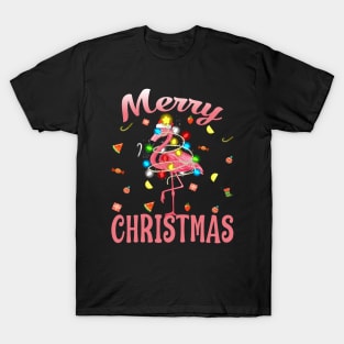 Flamingo in Santa Hat Christmas In July T-Shirt